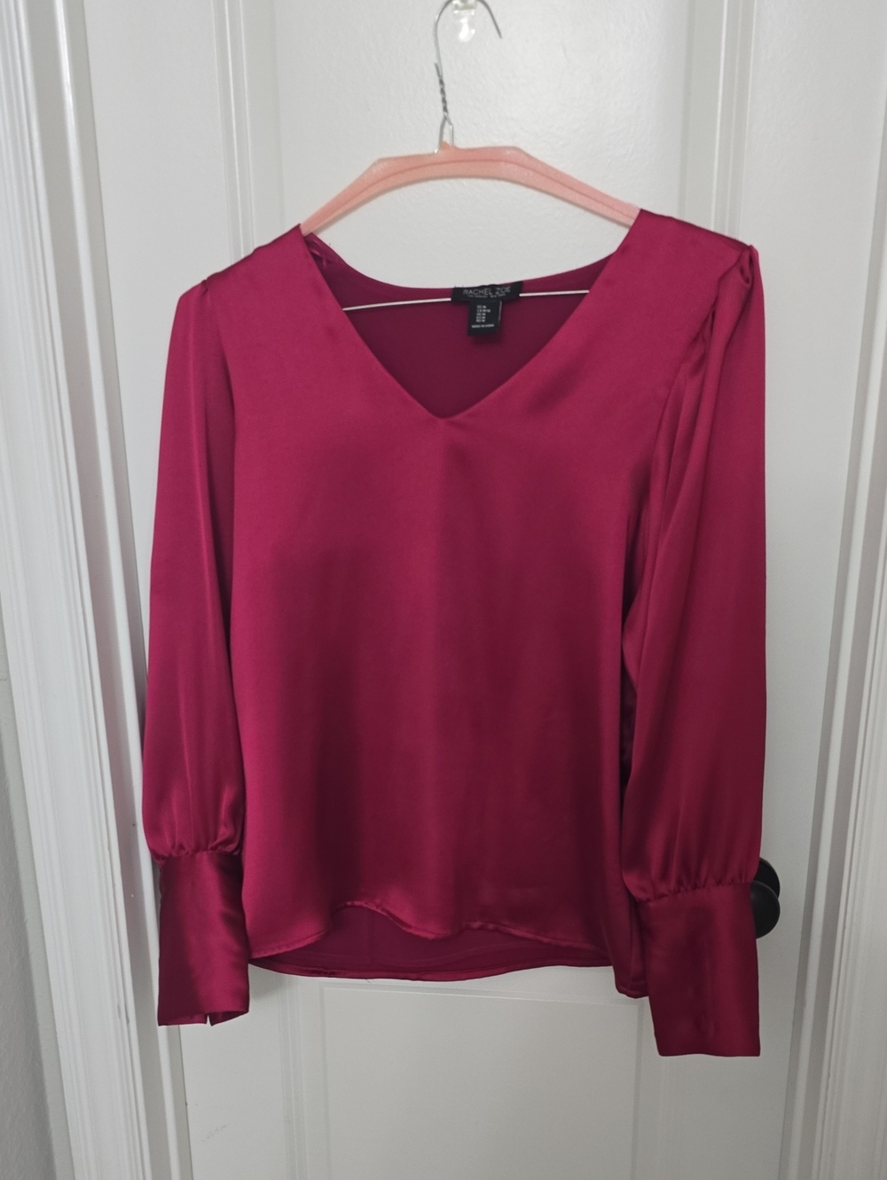 Rachel Zoe Satin V-Neck Blouse in Raspberry